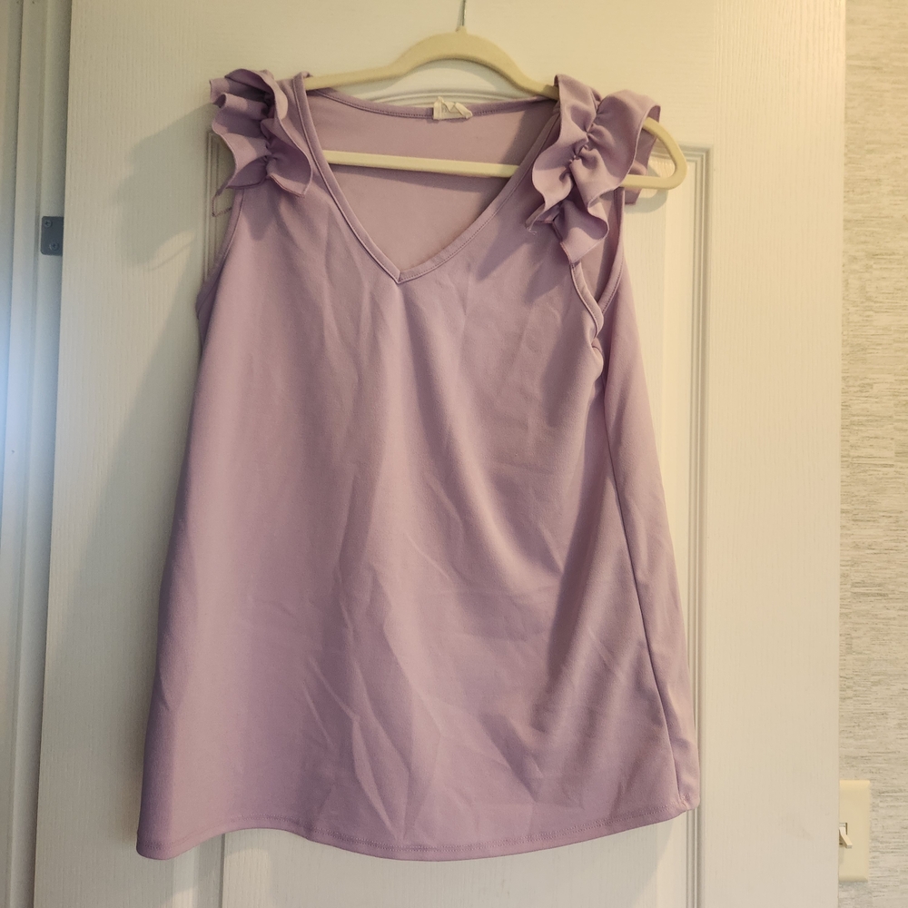 BiBi W9mens Lilac Ruffle Sleeve Blouse Size S Euc